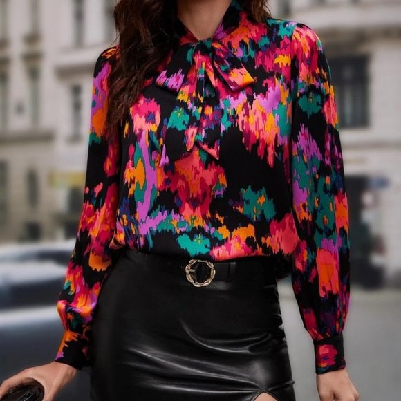 Multicolor Womens Allover Print Blouse - Picture 1 of 4